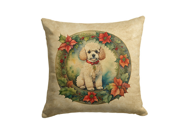Poodle Christmas Flowers Throw Pillow Machine Washable, Indoor Outdoor Decorative Pillow for Couch, Bed or Patio, 18Hx18W