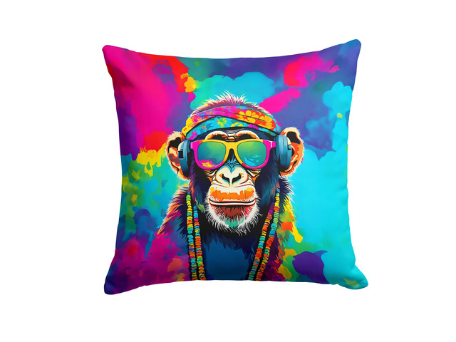 NEW Hippie Animal Chimpanzee Throw Pillow Machine Washable, Indoor Outdoor Decorative Pillow for Couch, Bed or Patio, 18Hx18W