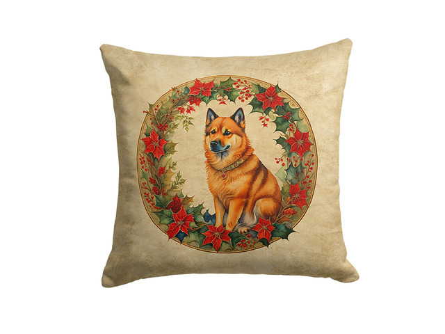 Finnish Spitz Christmas Flowers Throw Pillow Machine Washable, Indoor Outdoor Decorative Pillow for Couch, Bed or Patio, 18Hx18W