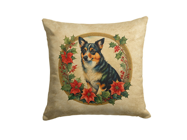 Lancashire Heeler Christmas Flowers Throw Pillow Machine Washable, Indoor Outdoor Decorative Pillow for Couch, Bed or Patio, 18Hx18W