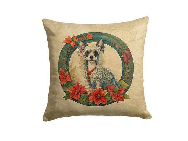 Chinese Crested Christmas Flowers Throw Pillow Machine Washable, Indoor Outdoor Decorative Pillow for Couch, Bed or Patio, 18Hx18W