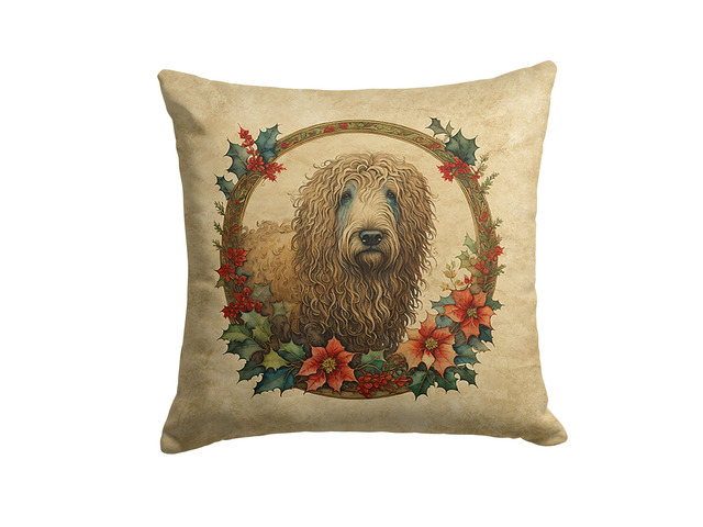 Komondor Christmas Flowers Throw Pillow Machine Washable, Indoor Outdoor Decorative Pillow for Couch, Bed or Patio, 18Hx18W