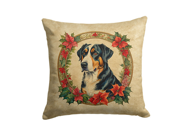 Greater Swiss Mountain Dog Christmas Flowers Throw Pillow Machine Washable, Indoor Outdoor Decorative Pillow for Couch, Bed or Patio, 18Hx18W