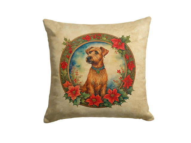 Irish Terrier Christmas Flowers Throw Pillow Machine Washable, Indoor Outdoor Decorative Pillow for Couch, Bed or Patio, 18Hx18W