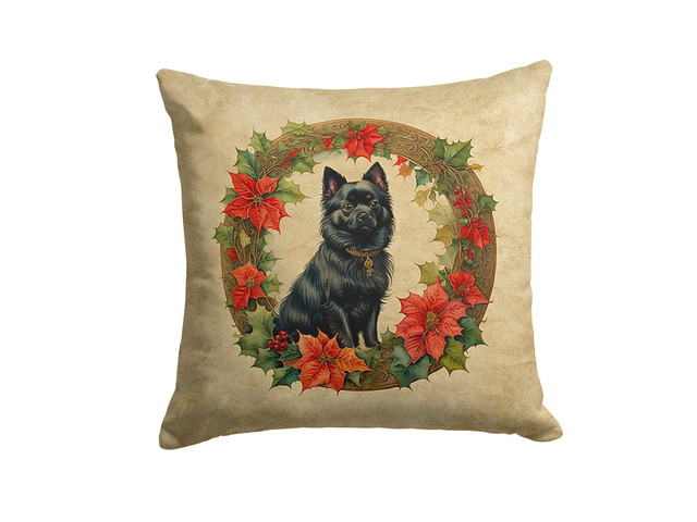 German Spitz Christmas Flowers Throw Pillow Machine Washable, Indoor Outdoor Decorative Pillow for Couch, Bed or Patio, 18Hx18W