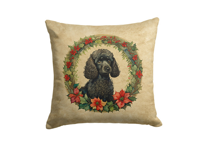 Poodle Christmas Flowers Throw Pillow Machine Washable, Indoor Outdoor Decorative Pillow for Couch, Bed or Patio, 18Hx18W