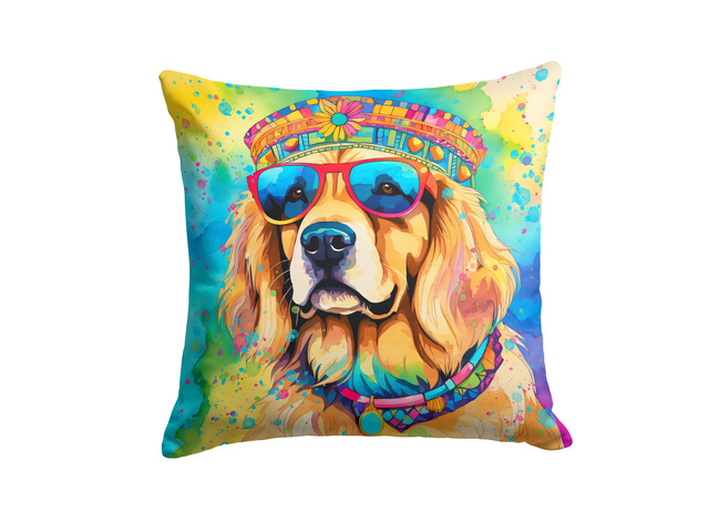 Golden Retriever Hippie Dawg Throw Pillow Machine Washable, Indoor Outdoor Decorative Pillow for Couch, Bed or Patio, 18Hx18W