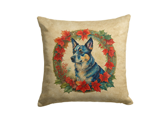Australian Cattle Dog Christmas Flowers Throw Pillow Machine Washable, Indoor Outdoor Decorative Pillow for Couch, Bed or Patio, 18Hx18W