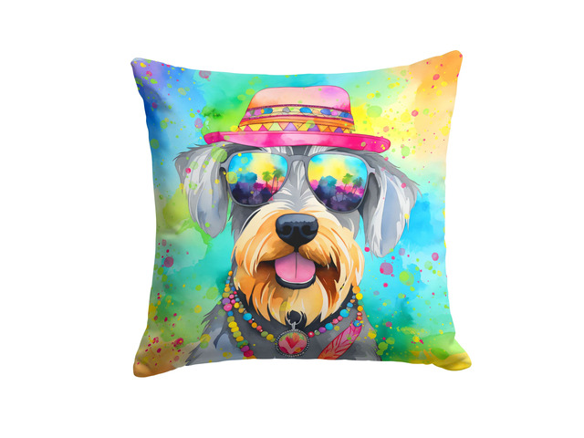 Schnauzer Hippie Dawg Throw Pillow Machine Washable, Indoor Outdoor Decorative Pillow for Couch, Bed or Patio, 18Hx18W