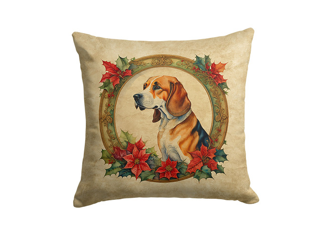 American Foxhound Christmas Flowers Throw Pillow Machine Washable, Indoor Outdoor Decorative Pillow for Couch, Bed or Patio, 18Hx18W