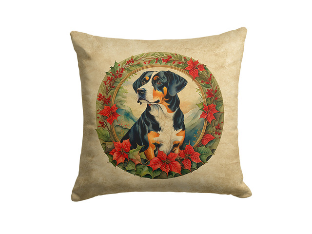 Entlebucher Mountain Dog Christmas Flowers Throw Pillow Machine Washable, Indoor Outdoor Decorative Pillow for Couch, Bed or Patio, 18Hx18W