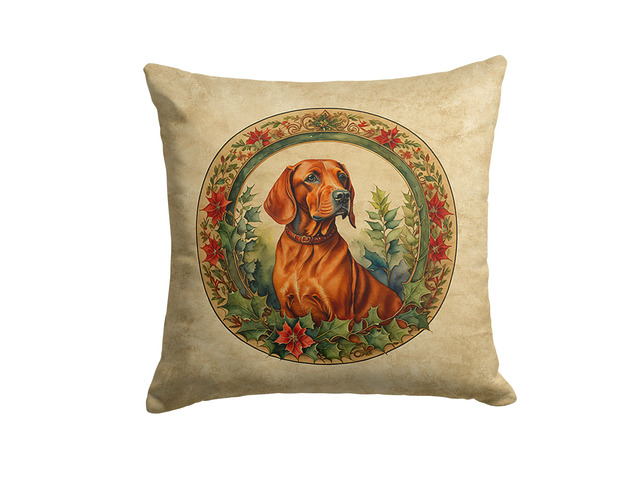 Red Redbone Coonhound Christmas Flowers Throw Pillow Machine Washable, Indoor Outdoor Decorative Pillow for Couch, Bed or Patio, 18Hx18W
