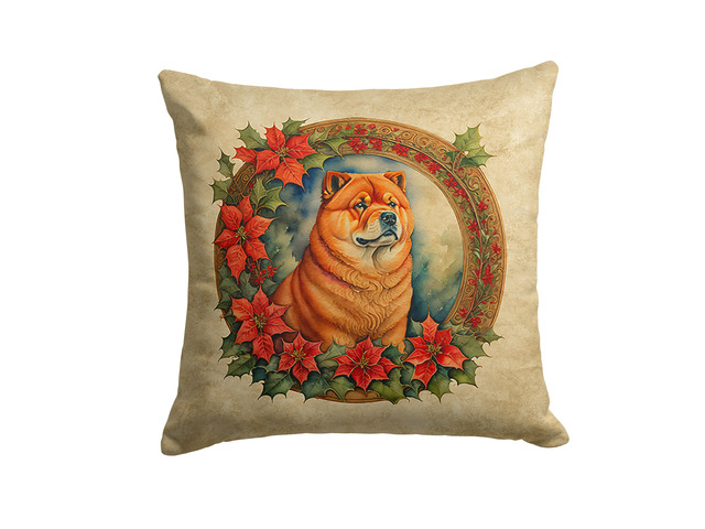 Chow Chow Christmas Flowers Throw Pillow Machine Washable, Indoor Outdoor Decorative Pillow for Couch, Bed or Patio, 18Hx18W