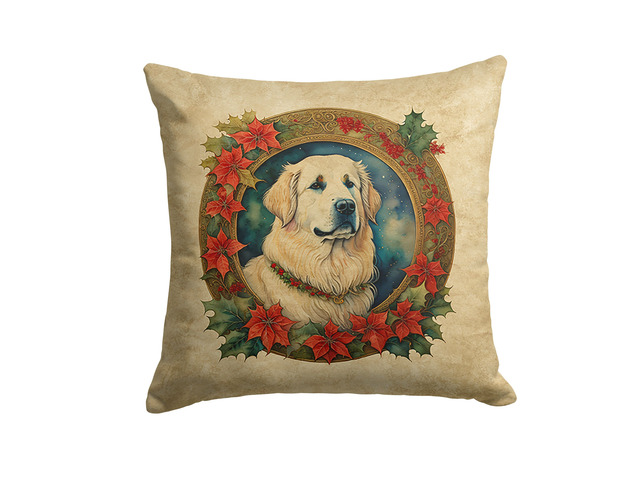 Great Pyrenees Christmas Flowers Throw Pillow Machine Washable, Indoor Outdoor Decorative Pillow for Couch, Bed or Patio, 18Hx18W