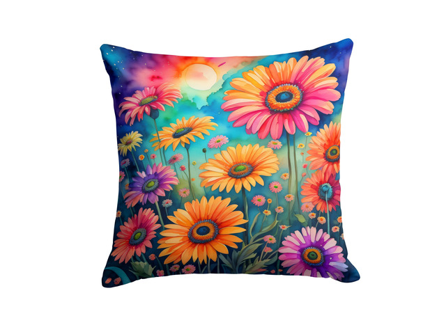 Colorful Gerbera Daisies Throw Pillow Machine Washable, Indoor Outdoor Decorative Pillow for Couch, Bed or Patio, 18Hx18W