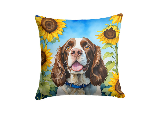 English Springer Spaniel in Sunflowers Throw Pillow Machine Washable, Indoor Outdoor Decorative Pillow for Couch, Bed or Patio, 18Hx18W