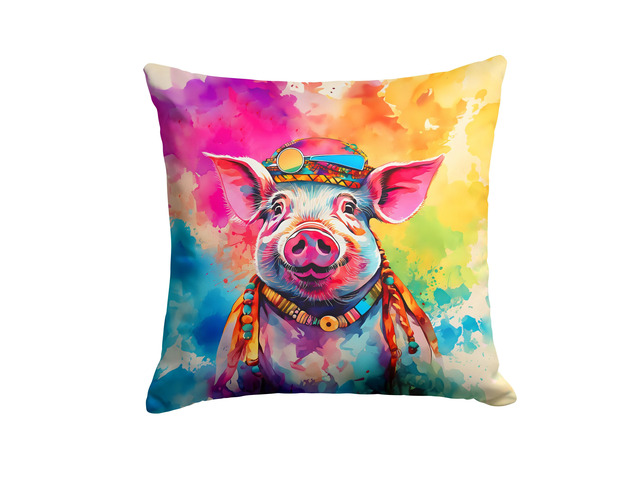 NEW Hippie Animal Pig Throw Pillow Machine Washable, Indoor Outdoor Decorative Pillow for Couch, Bed or Patio, 18Hx18W