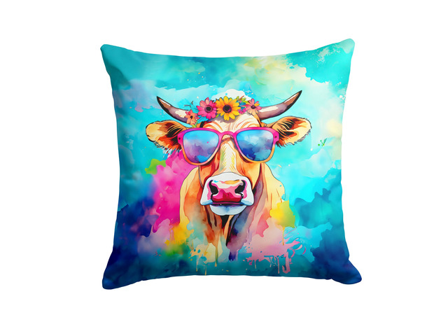 NEW Hippie Animal Malvi Cow Throw Pillow Machine Washable, Indoor Outdoor Decorative Pillow for Couch, Bed or Patio, 18Hx18W