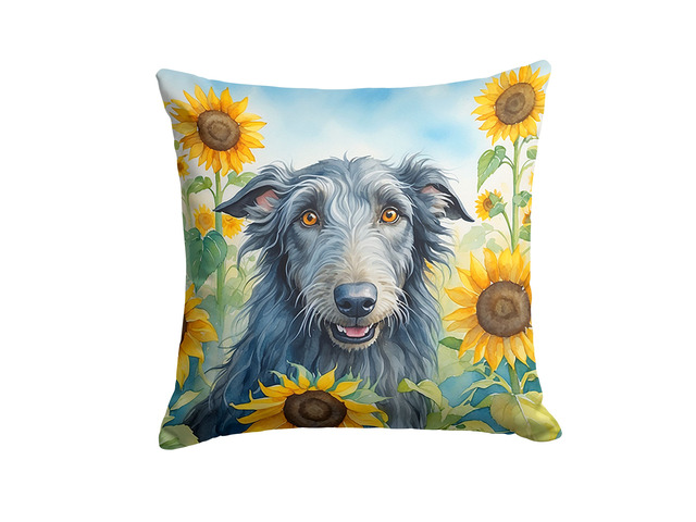 Scottish Deerhound in Sunflowers Throw Pillow Machine Washable, Indoor Outdoor Decorative Pillow for Couch, Bed or Patio, 18Hx18W