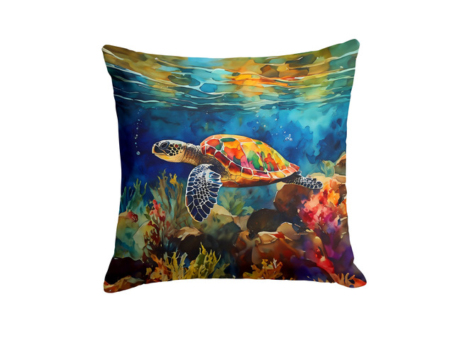 Loggerhead Sea Turtle Throw Pillow Machine Washable, Indoor Outdoor Decorative Pillow for Couch, Bed or Patio, 18Hx18W