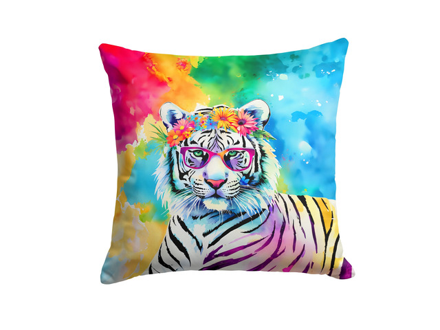 NEW Hippie Animal White Tiger Throw Pillow Machine Washable, Indoor Outdoor Decorative Pillow for Couch, Bed or Patio, 18Hx18W