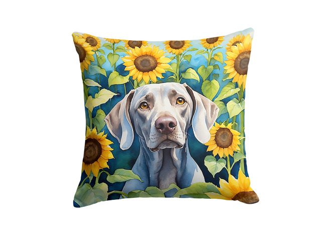Weimaraner in Sunflowers Throw Pillow Machine Washable, Indoor Outdoor Decorative Pillow for Couch, Bed or Patio, 18Hx18W