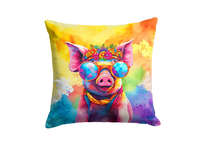 NEW Hippie Animal Pig Throw Pillow Machine Washable, Indoor Outdoor Decorative Pillow for Couch, Bed or Patio, 18Hx18W