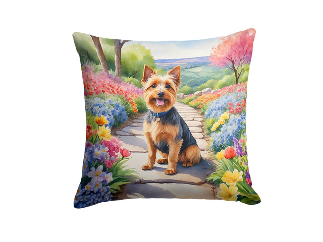 Australian Terrier Spring Garden Throw Pillow Machine Washable, Indoor Outdoor Decorative Pillow for Couch, Bed or Patio, 18Hx18W