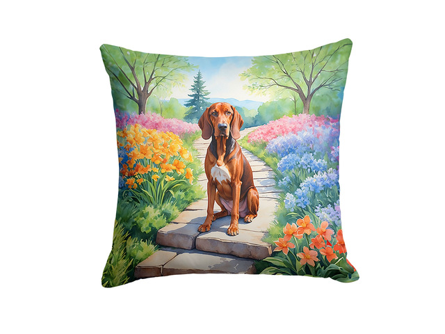 Redbone Coonhound Spring Path Throw Pillow Machine Washable, Indoor Outdoor Decorative Pillow for Couch, Bed or Patio, 18Hx18W