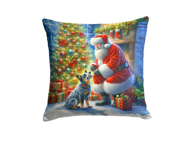 Australian Cattle Dog and Santa Claus Throw Pillow Machine Washable, Indoor Outdoor Decorative Pillow for Couch, Bed or Patio, 18Hx18W