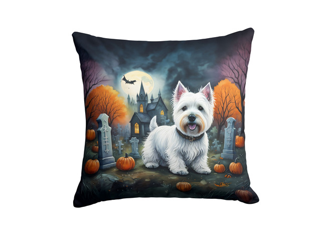 Westie Spooky Halloween Throw Pillow Machine Washable, Indoor Outdoor Decorative Pillow for Couch, Bed or Patio, 18Hx18W