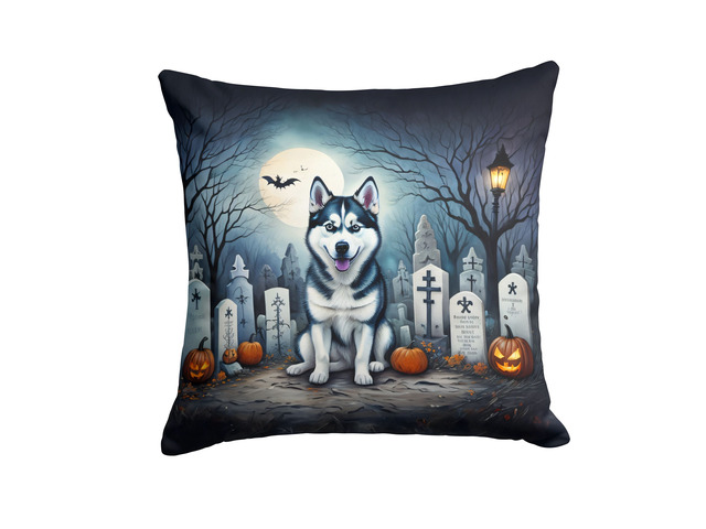 Siberian Husky Spooky Halloween Throw Pillow Machine Washable, Indoor Outdoor Decorative Pillow for Couch, Bed or Patio, 18Hx18W