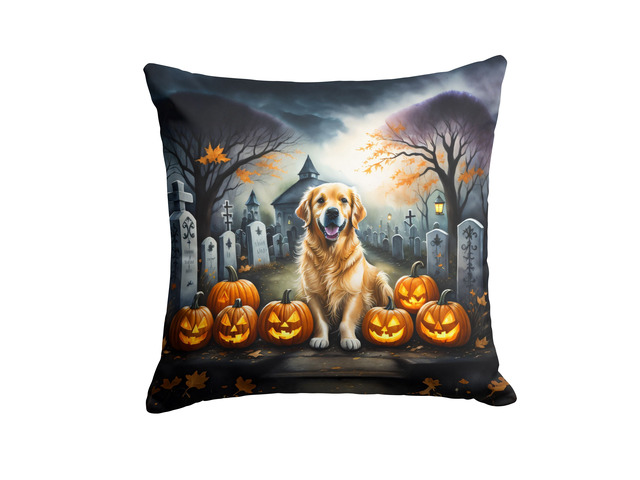 Golden Retriever Spooky Halloween Throw Pillow Machine Washable, Indoor Outdoor Decorative Pillow for Couch, Bed or Patio, 18Hx18W