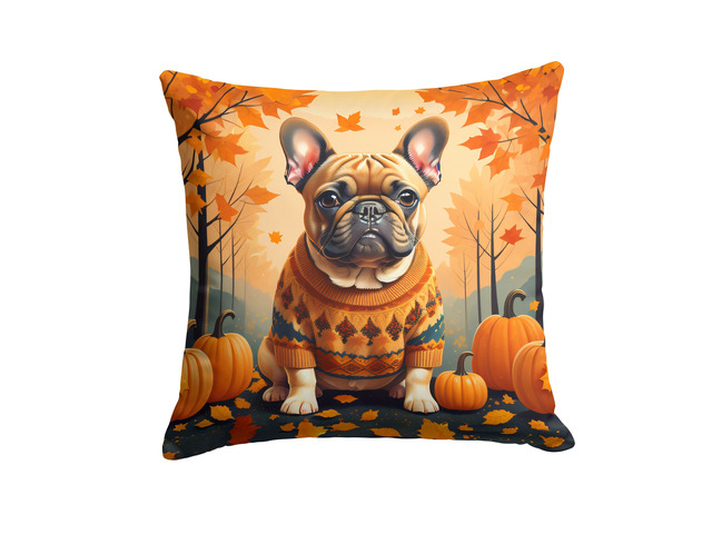 Fawn French Bulldog Fall Throw Pillow Machine Washable, Indoor Outdoor Decorative Pillow for Couch, Bed or Patio, 18Hx18W