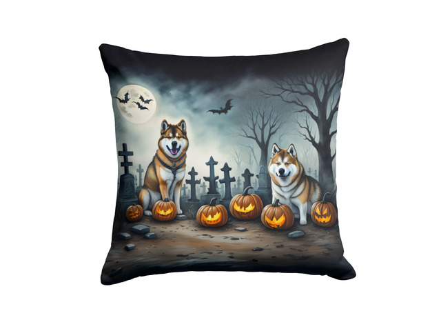 Akita Spooky Halloween Throw Pillow Machine Washable, Indoor Outdoor Decorative Pillow for Couch, Bed or Patio, 18Hx18W