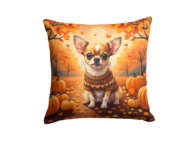 Chihuahua Fall Throw Pillow Machine Washable, Indoor Outdoor Decorative Pillow for Couch, Bed or Patio, 18Hx18W