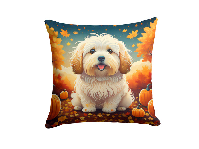 Coton De Tulear Fall Throw Pillow Machine Washable, Indoor Outdoor Decorative Pillow for Couch, Bed or Patio, 18Hx18W