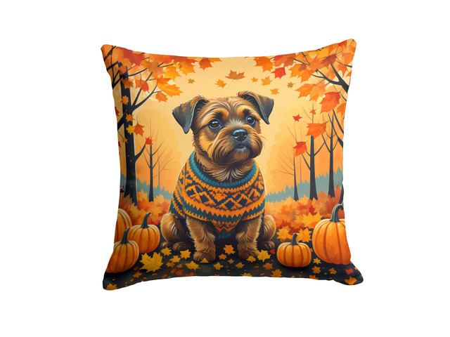 Border Terrier Fall Throw Pillow Machine Washable, Indoor Outdoor Decorative Pillow for Couch, Bed or Patio, 18Hx18W