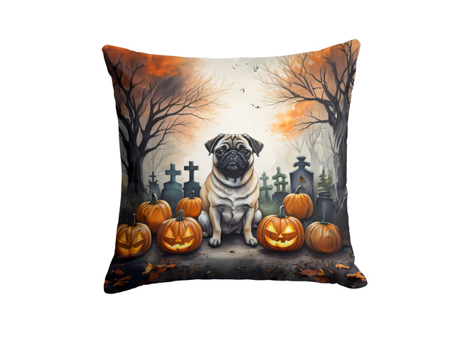 Fawn Pug Spooky Halloween Throw Pillow Machine Washable, Indoor Outdoor Decorative Pillow for Couch, Bed or Patio, 18Hx18W
