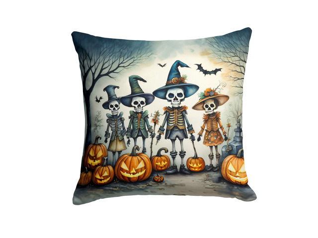 Calacas Skeletons Spooky Halloween Throw Pillow Machine Washable, Indoor Outdoor Decorative Pillow for Couch, Bed or Patio, 18Hx18W