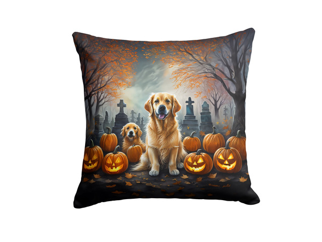 Golden Retriever Spooky Halloween Throw Pillow Machine Washable, Indoor Outdoor Decorative Pillow for Couch, Bed or Patio, 18Hx18W