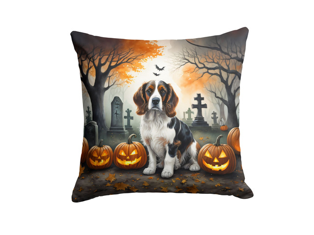 Welsh Springer Spaniel Spooky Halloween Throw Pillow Machine Washable, Indoor Outdoor Decorative Pillow for Couch, Bed or Patio, 18Hx18W