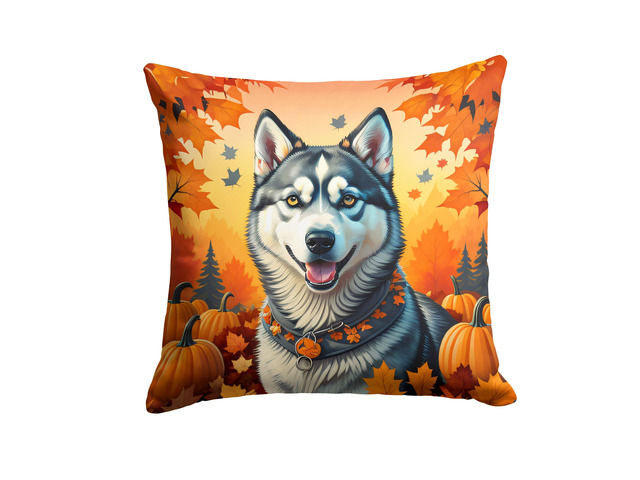 Siberian Husky Fall Throw Pillow Machine Washable, Indoor Outdoor Decorative Pillow for Couch, Bed or Patio, 18Hx18W