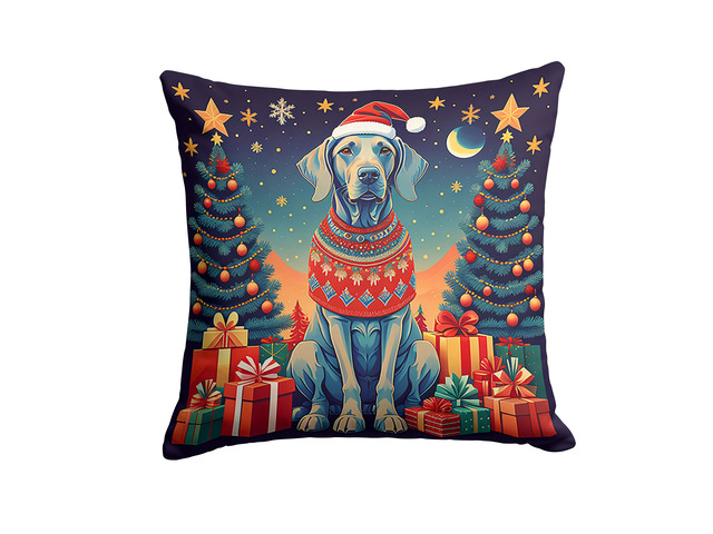 Weimaraner Christmas Throw Pillow Machine Washable, Indoor Outdoor Decorative Pillow for Couch, Bed or Patio, 18Hx18W