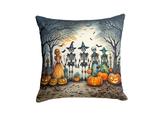 Calacas Skeletons Spooky Halloween Throw Pillow Machine Washable, Indoor Outdoor Decorative Pillow for Couch, Bed or Patio, 18Hx18W