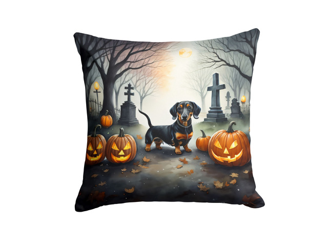 Dachshund Spooky Halloween Throw Pillow Machine Washable, Indoor Outdoor Decorative Pillow for Couch, Bed or Patio, 18Hx18W