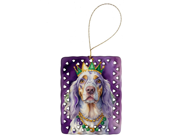 English Setter King of Mardi Gras Porcelain Ornament Christmas Tree Hanging Decorations for Home Christmas Holiday, Rectangle, Gift, Multicolor