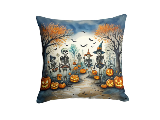 Calacas Skeletons Spooky Halloween Throw Pillow Machine Washable, Indoor Outdoor Decorative Pillow for Couch, Bed or Patio, 18Hx18W