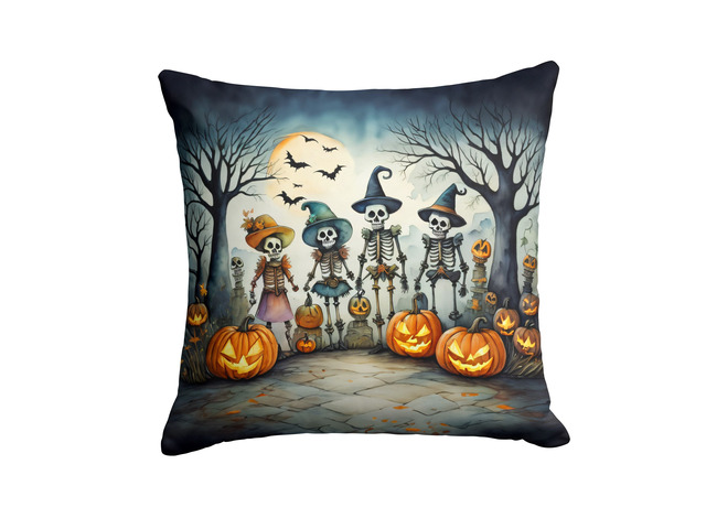 Calacas Skeletons Spooky Halloween Throw Pillow Machine Washable, Indoor Outdoor Decorative Pillow for Couch, Bed or Patio, 18Hx18W
