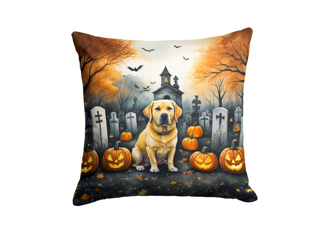 Yellow Labrador Retriever Spooky Halloween Throw Pillow Machine Washable, Indoor Outdoor Decorative Pillow for Couch, Bed or Patio, 18Hx18W